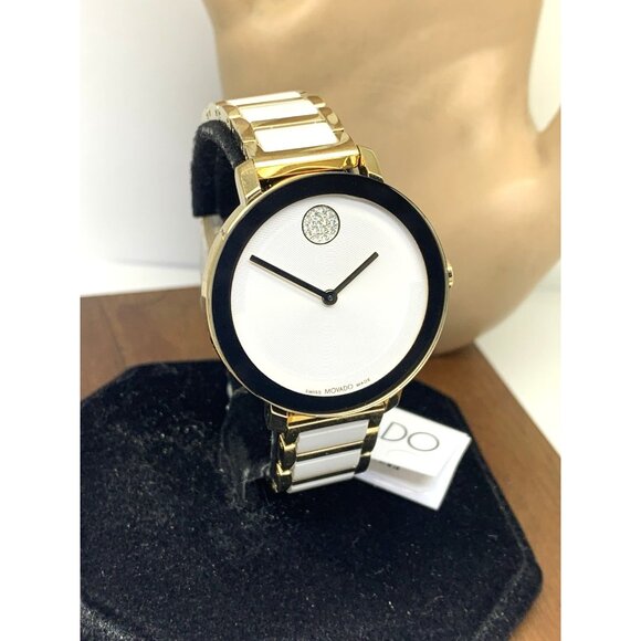 Movado Womens Watch 3601238 Bold White Dial Gold Swiss Quartz Ceramic Steel 34mm main image 12